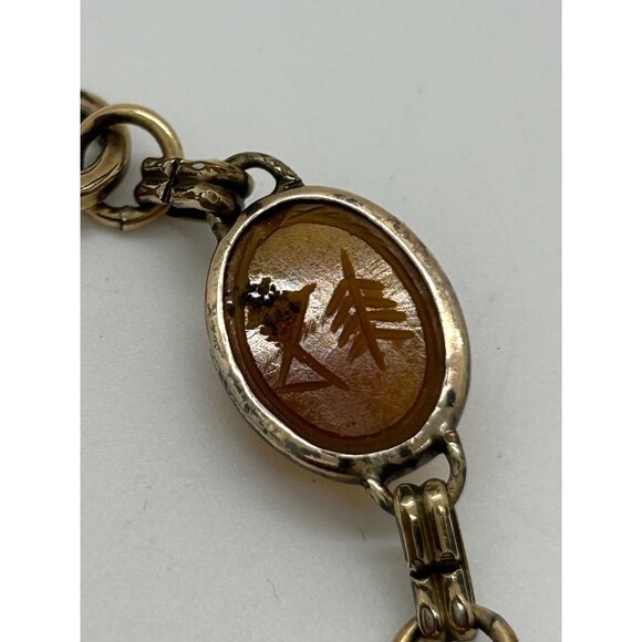 Egyptian Revival 1920s-30s Scarab Bracelet With Carved Natural Stones & Gold-Ton - Picture 13 of 16